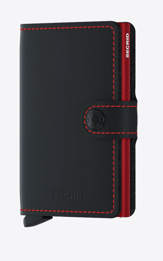 Secrid Matte Black and Red Leather Wallet